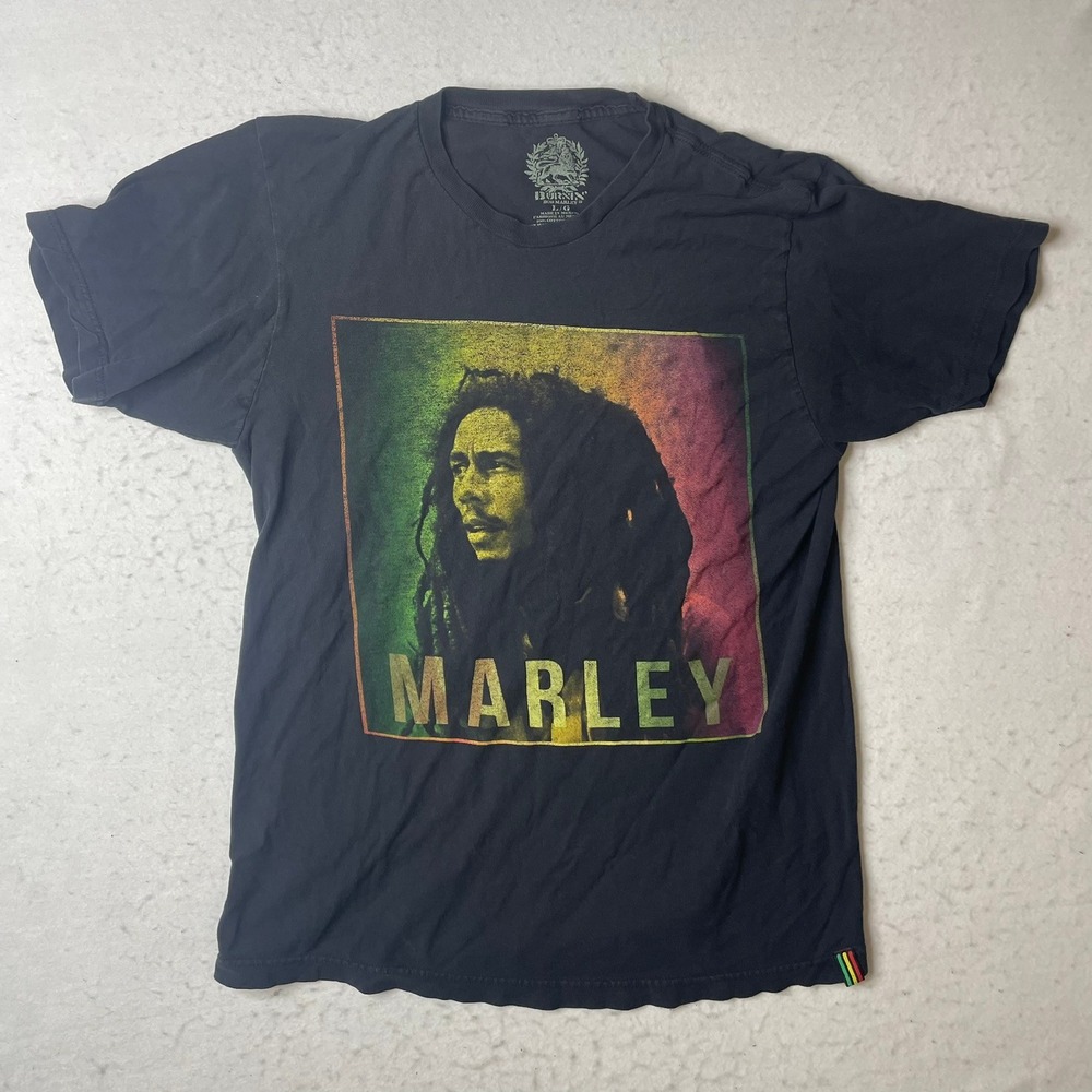 Burnin Bob Marley T Shirt Black Large Graphic Print Reggae Music Tee